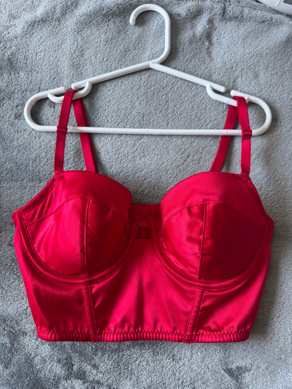 Red Satin Bustier Corset Bra Top